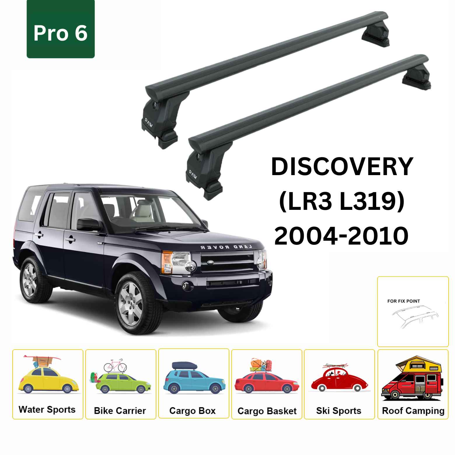 For Land Rover Discovery LR3 2004-2010 Roof Rack Cross Bars Fix Pro 6 Black