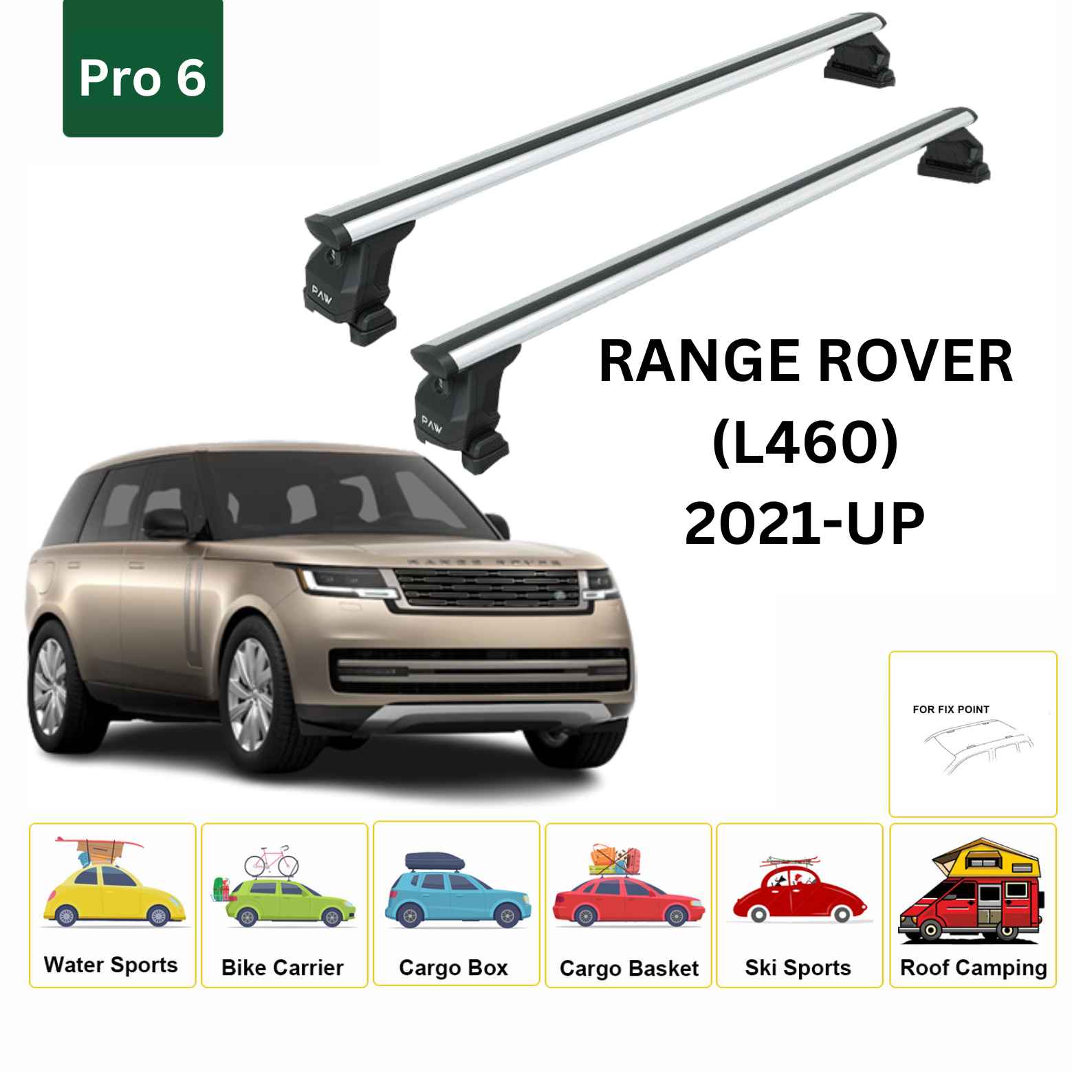 For Land Rover Range Rover (L460) Cross Bars Fix Point Pro 6 Alu 2021-Up Silver