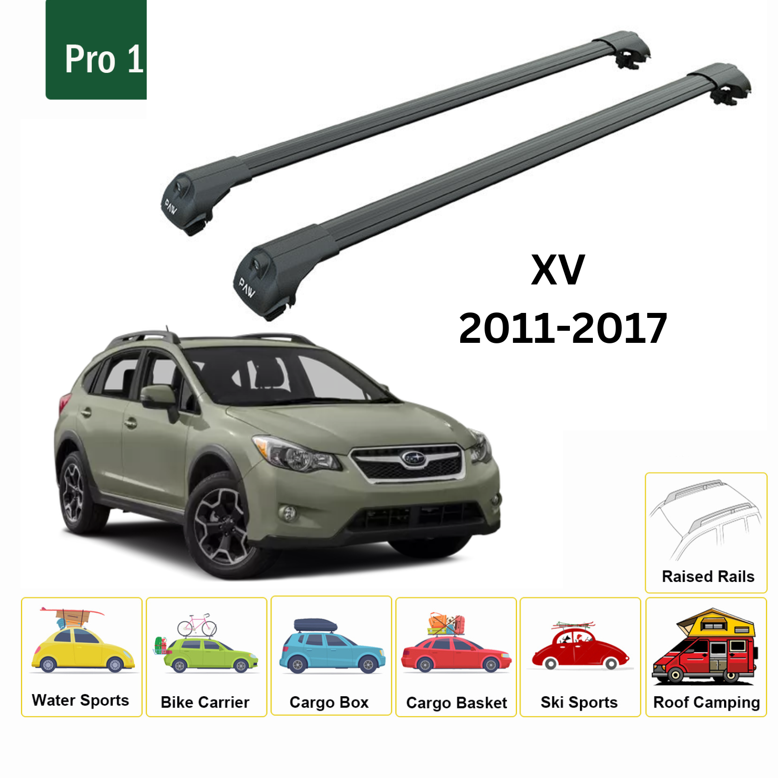 For Subaru XV Roof Rack Cross Bars Metal Bracket Raised Rail Alu Black 2012-17