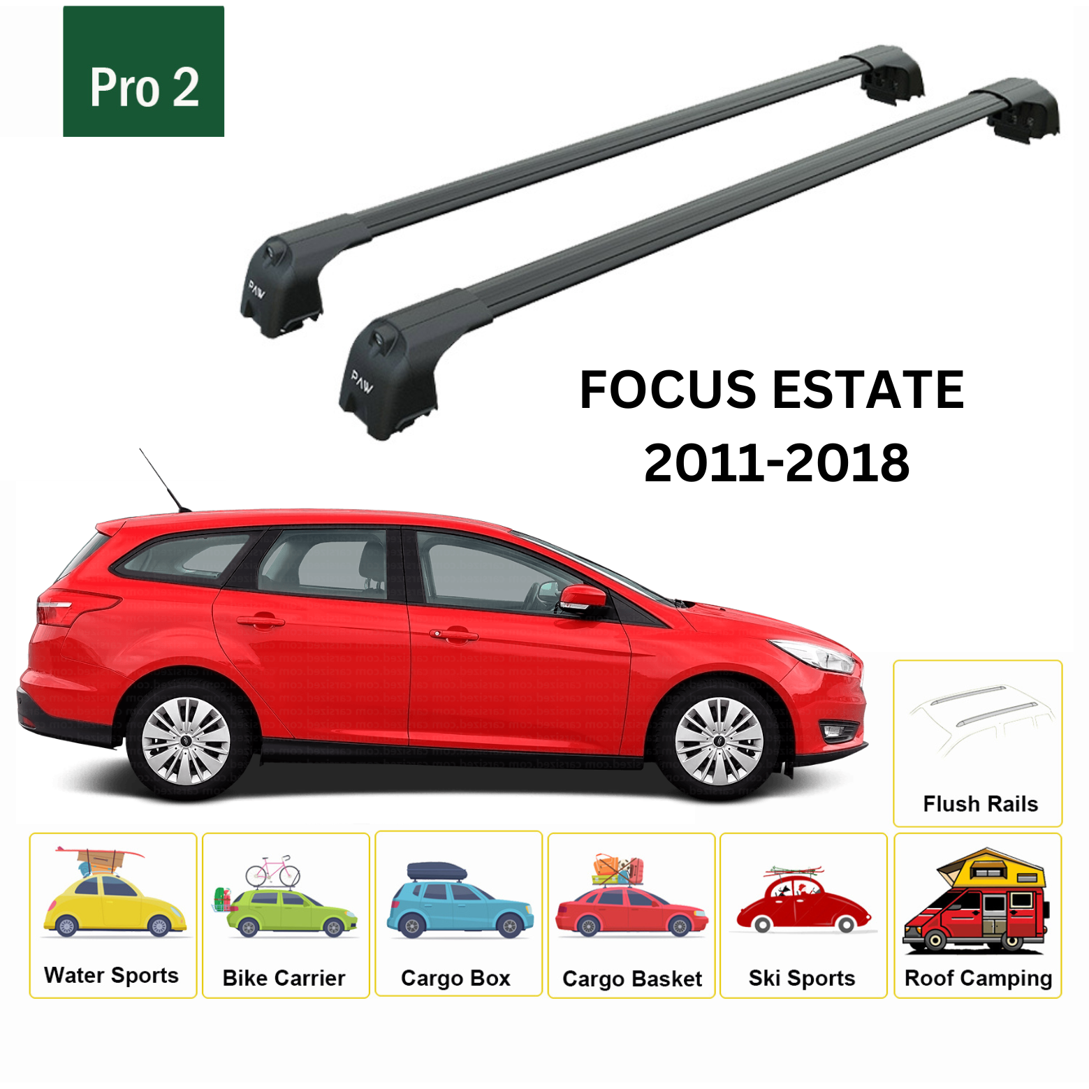 For Ford Focus Estate C346 (2008-2011) Roof Rack Cross Bars T-Track, Black