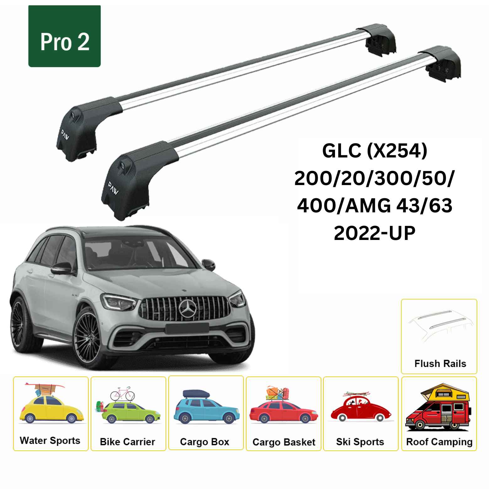 For Mercedes GLC X254 Roof Rack Cross Bars Flush Rail Alu Silver 2022-Up
