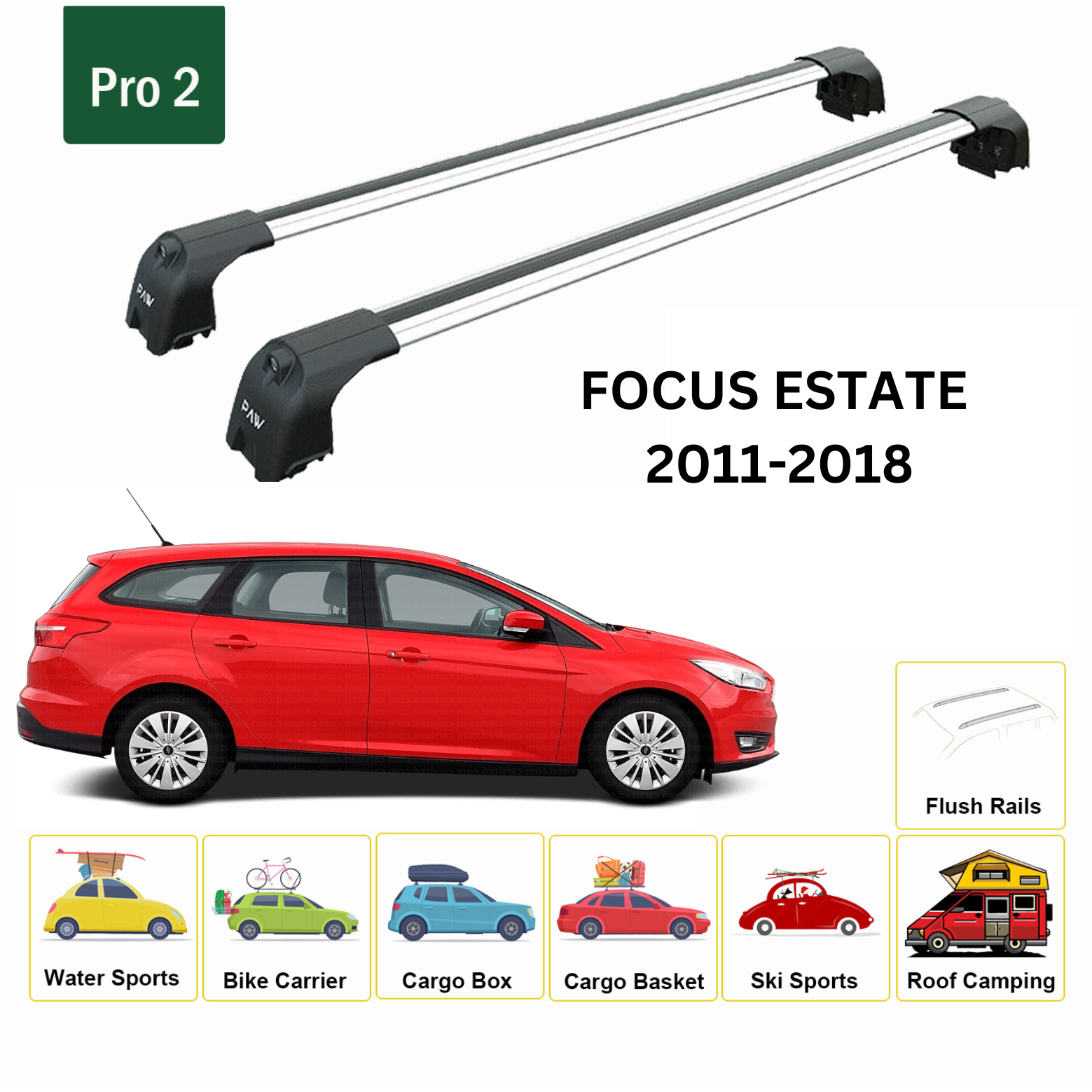 For Ford Focus Estate C346 (2008-2011) Roof Rack Cross Bars T-Track, Silver