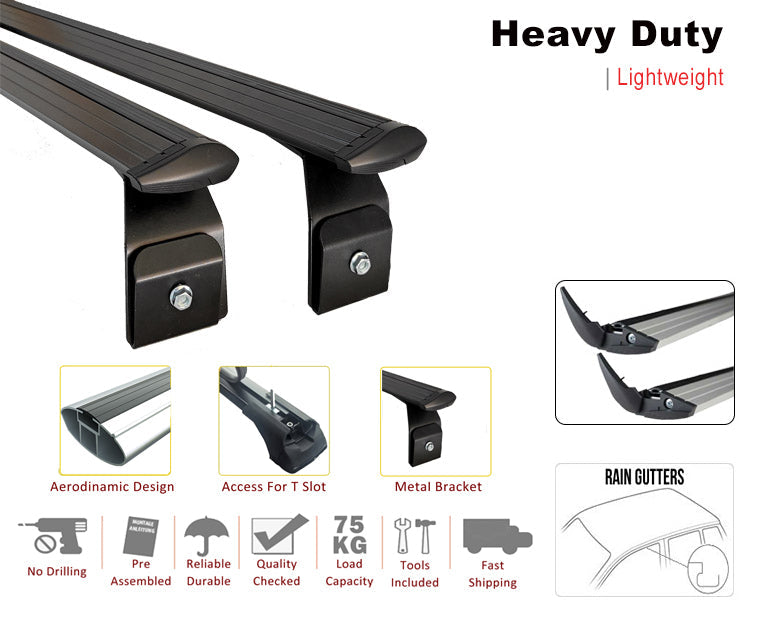 For Land Rover Defender 1993-20 Roof Rack Cross Bars Rain Gutters Silver