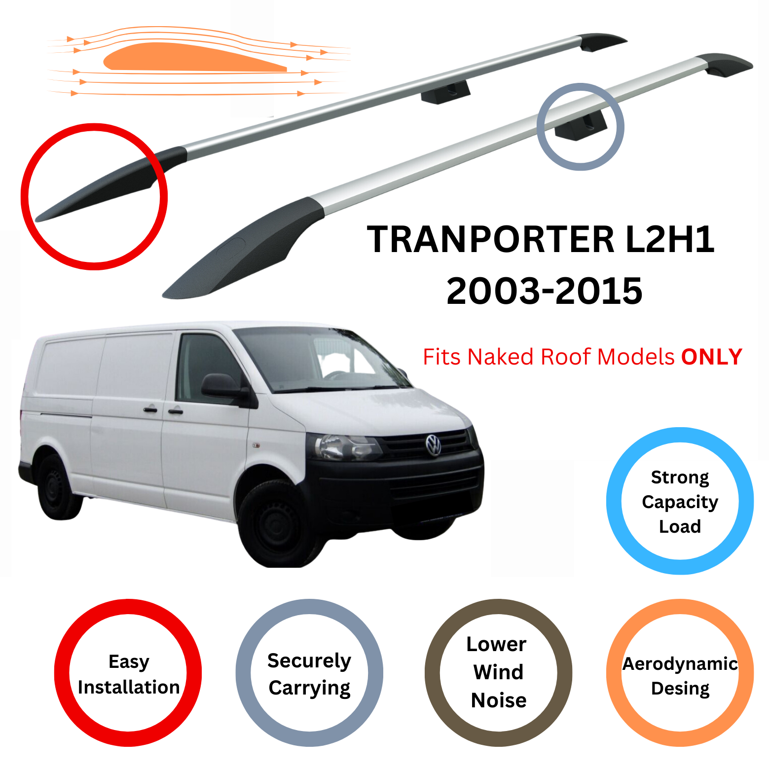 For Volkswagen Transporter T5 2003-2015 LWB Roof Rails and Roof Rack Cross Bar Silver