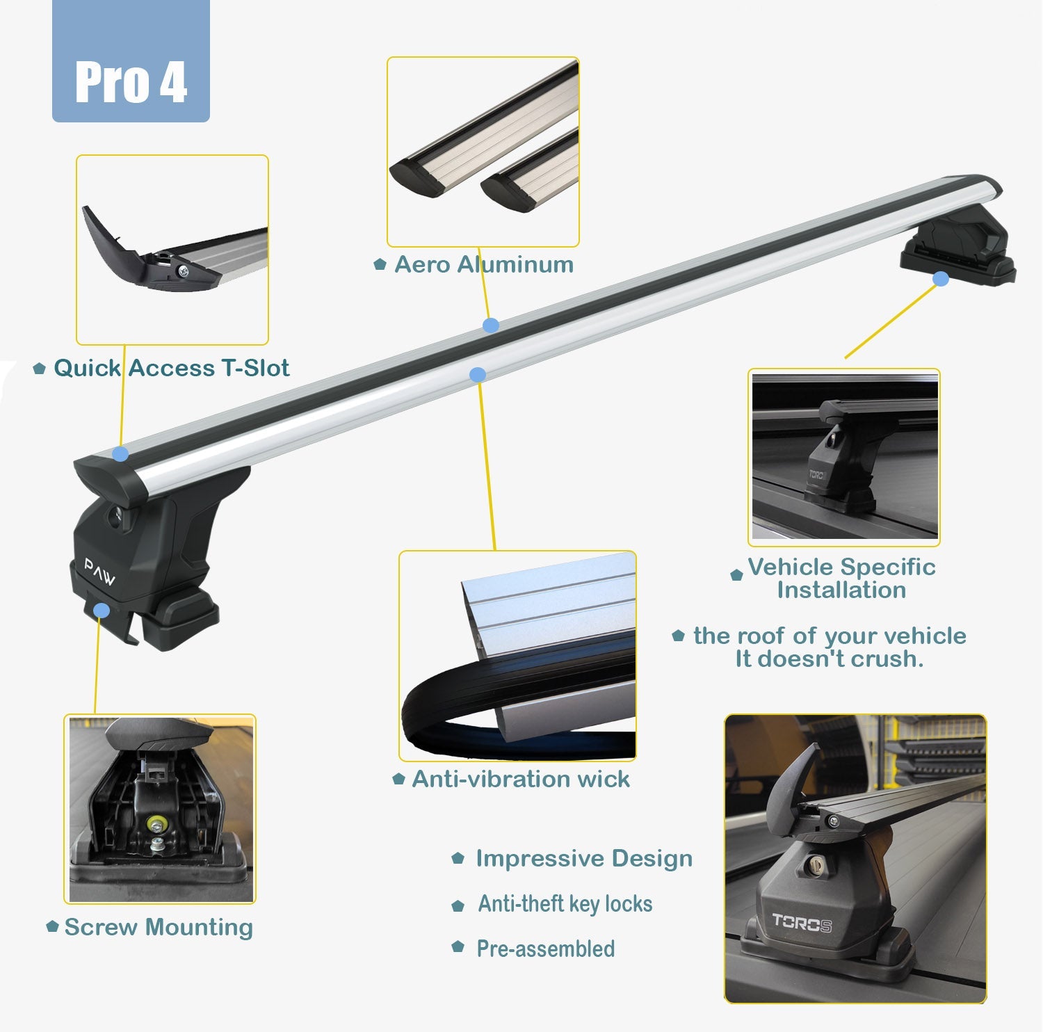 For Volkswagen ID. Buzz Roof Rack Cross Bar Alu Fix Point 3Qty Silver