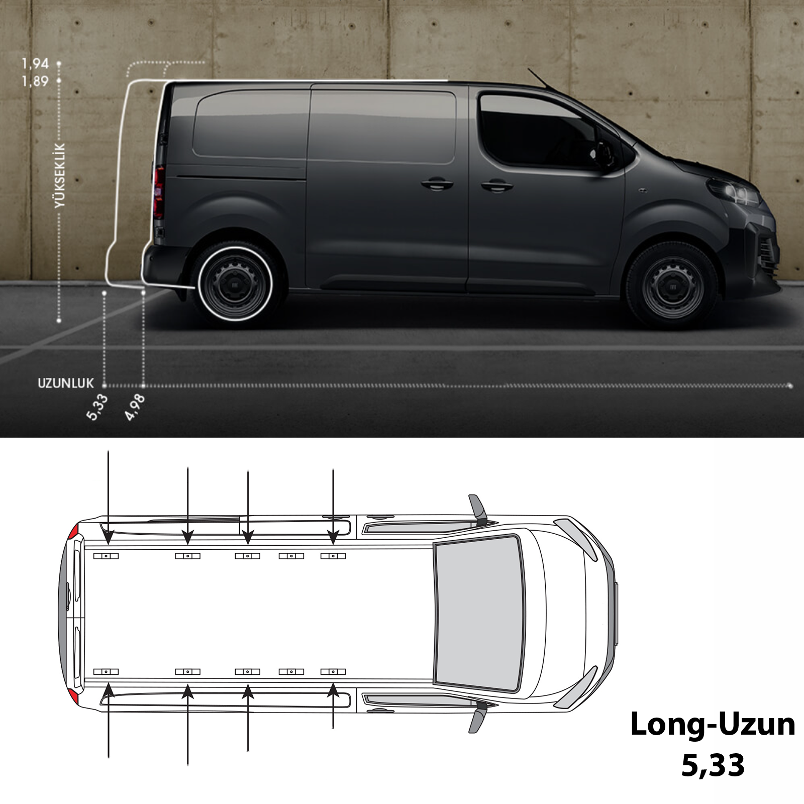 For Fiat Scudo Roof Rack Rails - Black 2021-2025 Long LENGTH