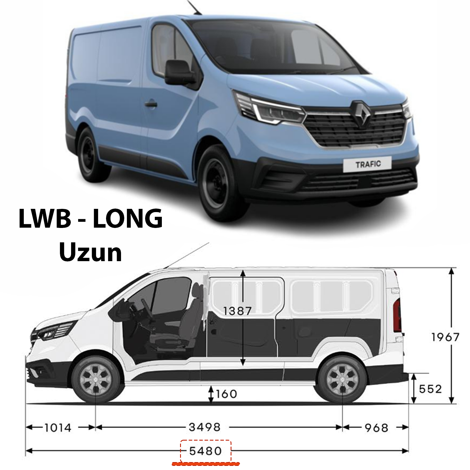 For Renault Trafic X82 LWB 2014-2025 2Pcs Roof Rack + 2Pcs Cross Bars Aluminum Silver