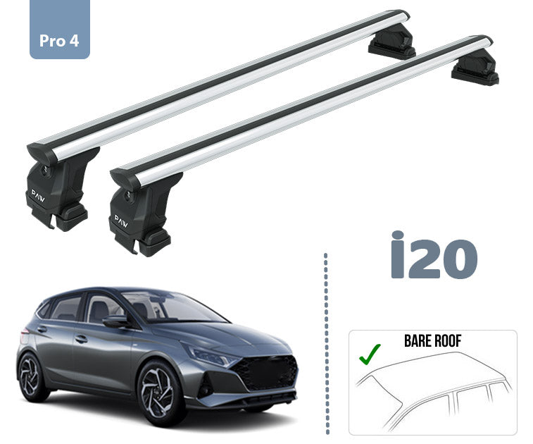 Fo Hyundai i20 Roof Rack System Carrier Cross Bars Aluminum Lockable High Quality of Metal Bracket Silver
