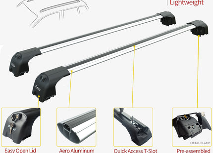 For Volkswagen Taigo 2021--> Roof Rack System, Aluminium Cross Bar, Metal Bracket,Raised Rail, Silver