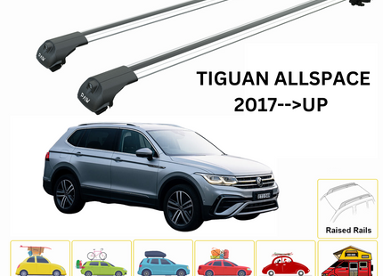 For Volkswagen Tiguan 2017--> Roof Rack System, Aluminium Cross Bar, Metal Bracket, Raised Rail, Silver