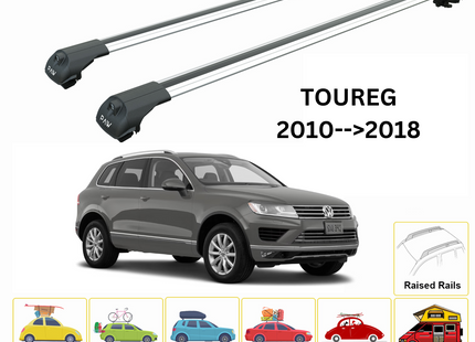 For Volkswagen Toureg 2010-->2018 Roof Rack System, Aluminium Cross Bar, Metal Bracket, Raised Rail, Silver