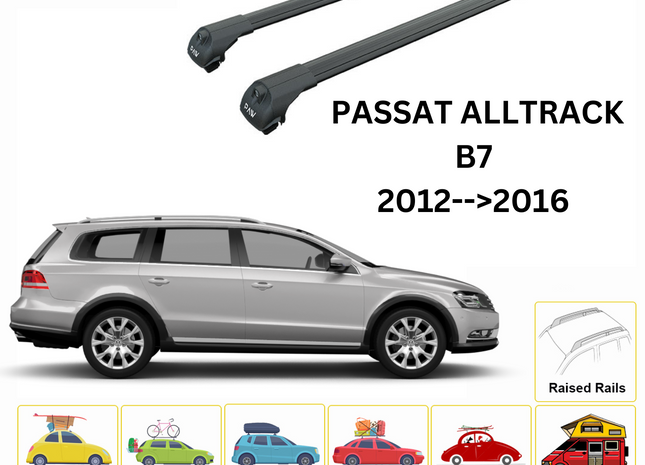 For Volkswagen Passat Alltrack B7 2012-16 Roof Rack Cross Bar Raised Rail Alu Black