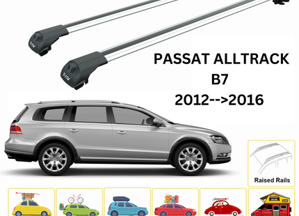 For Volkswagen Passat Alltrack B7 2012-16 Roof Rack Cross Bar Raised Rail Alu Silver