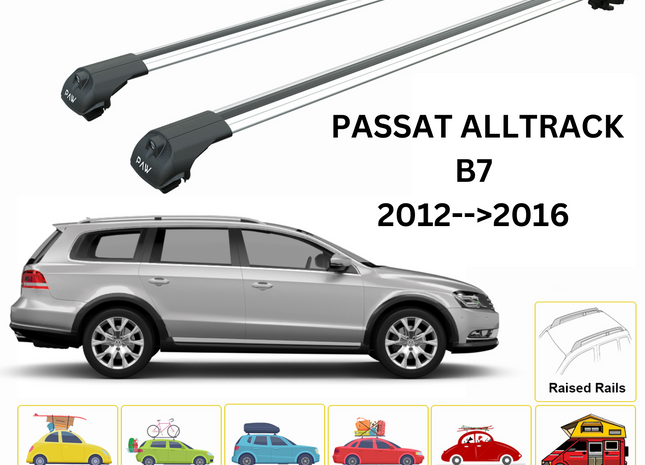 For Volkswagen Passat Alltrack B7 2012-16 Roof Rack Cross Bar Raised Rail Alu Silver