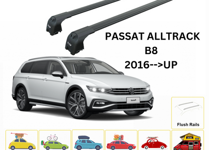 For Volkswagen Passat Alltrack B8 2016-Up Roof Rack Cross Bar Flush Rail Alu Black