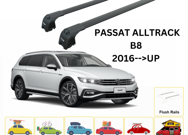 For Volkswagen Passat Alltrack B8 2016-Up Roof Rack Cross Bar Flush Rail Alu Black