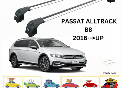For Volkswagen Passat Alltrack B8 2016-Up Roof Rack Cross Bar Flush Rail Alu Silver