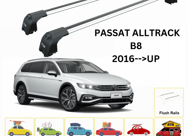 For Volkswagen Passat Alltrack B8 2016-Up Roof Rack Cross Bar Flush Rail Alu Silver