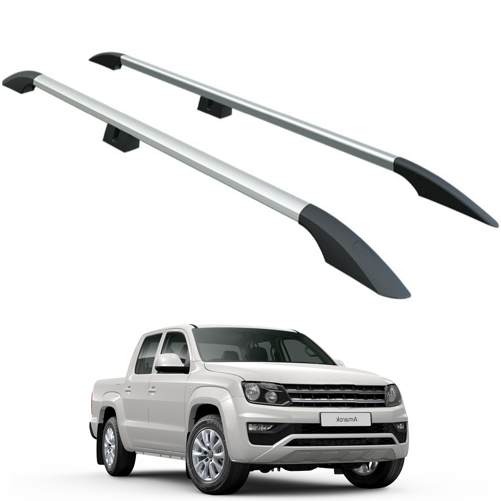 Aluminium Roof Rack Rails Side Bars Set To Fit Volkswagen Amarok 2010-2021 Silver