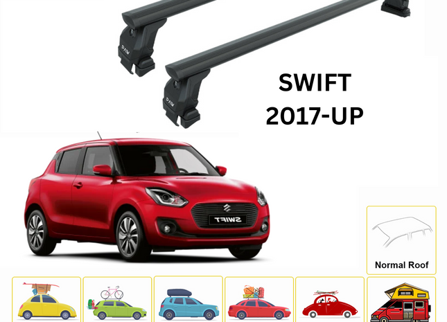 For Suzuki Swift 2017-Up Roof Rack Cross Bars Metal Bracket Normal Roof Alu Black