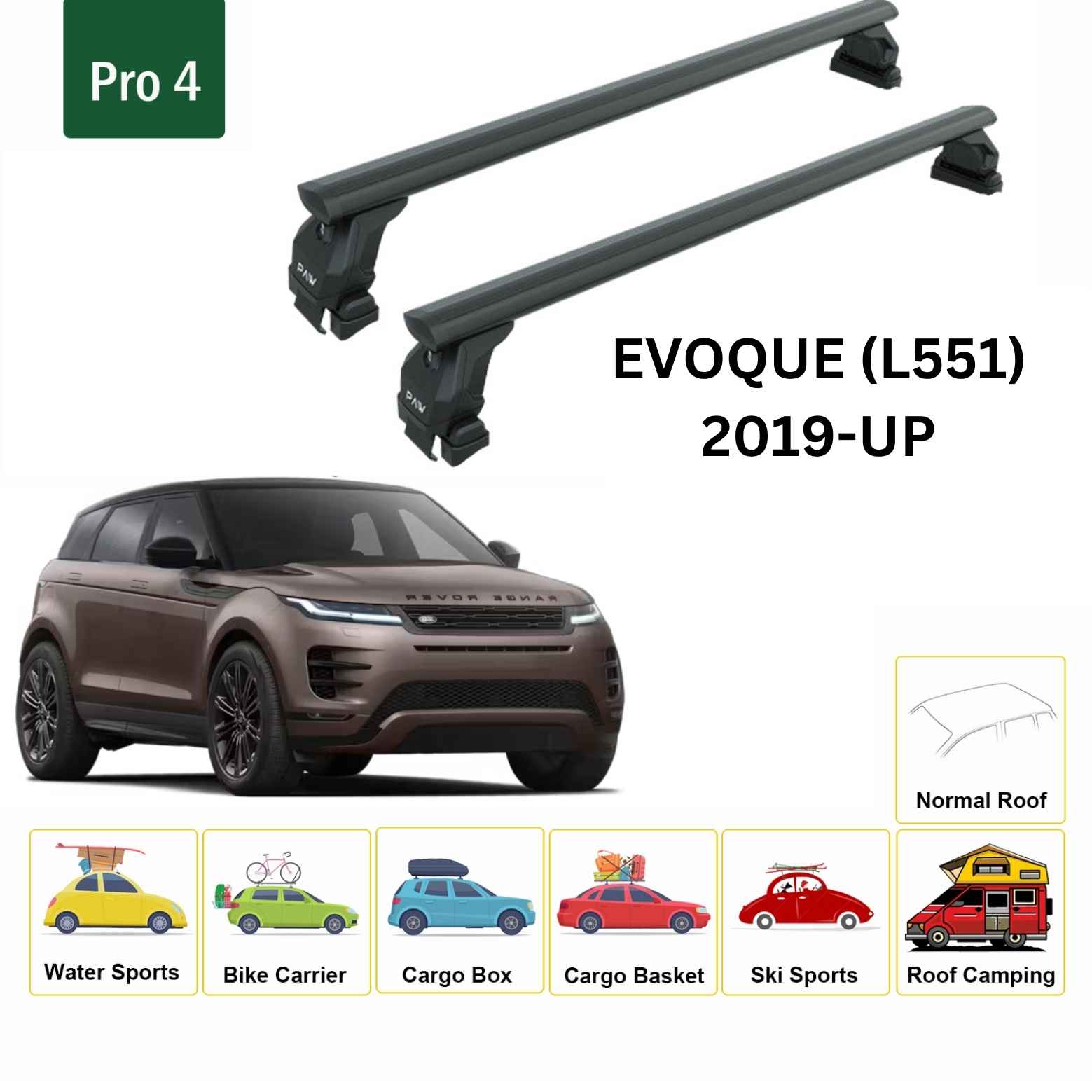 For Land Rover Evoque L551 Roof Rack Cross Bars Normal Roof Alu 2019- Up Black