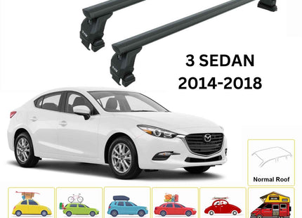 For Mazda 3 Sedan 2014-2018 Roof Rack Cross Bars Normal Roof Alu Black