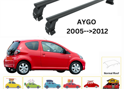 For Toyota Aygo 2005-12 Roof Rack Cross Bars Normal Roof Alu Black