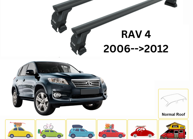 For Toyota Rav 4 2006-12 Roof Rack Cross Bars Normal Roof Alu Black