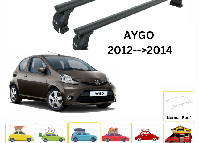 For Toyota Aygo 2012-14 Roof Rack Cross Bars Normal Roof Alu Black