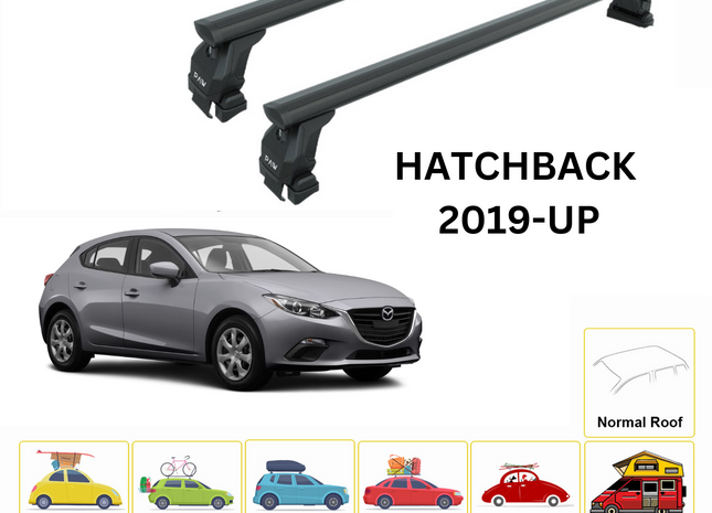 For Mazda 3 Hatchback 2019-Up Roof Rack Cross Bars Normal Roof Alu Black