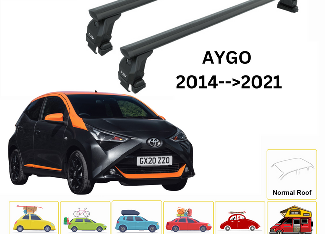 For Toyota Aygo 2014-21 Roof Rack Cross Bars Normal Roof Alu Black