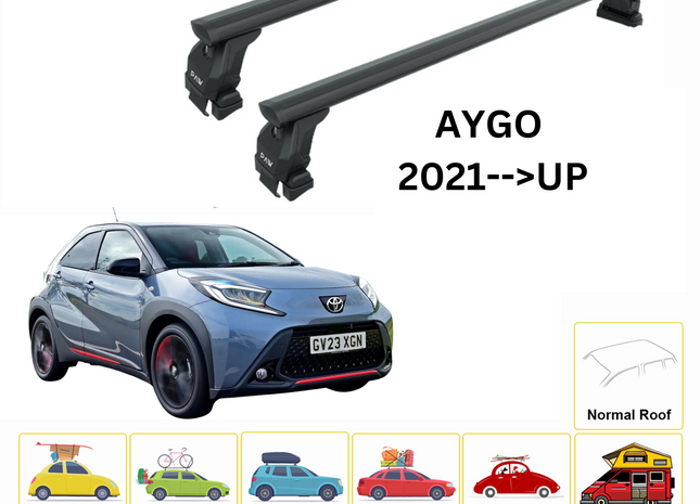For Toyota Aygo 2021-Up Roof Rack Cross Bars Normal Roof Alu Black