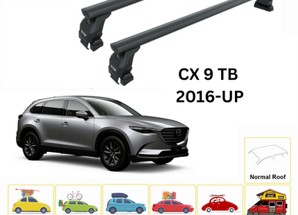 For Mazda CX 9 TC 2016-Up Roof Rack Cross Bars Normal Roof Alu Black