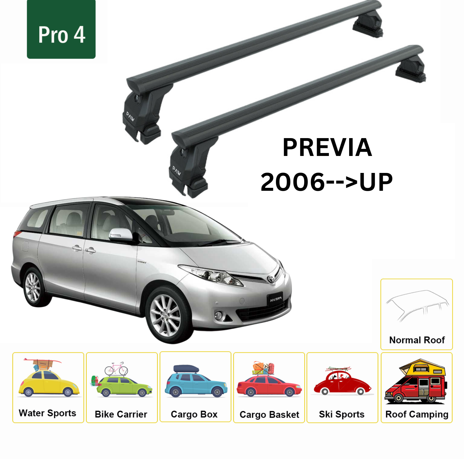 For Toyota Previa 2006-Up Roof Rack Cross Bars Normal Roof Alu Black