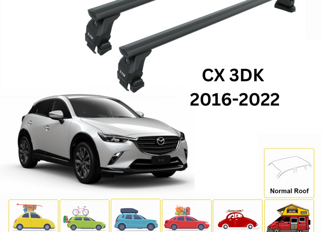 For Mazda CX 3 Roof Rack Cross Bars Normal Roof Alu Black 2016- Up