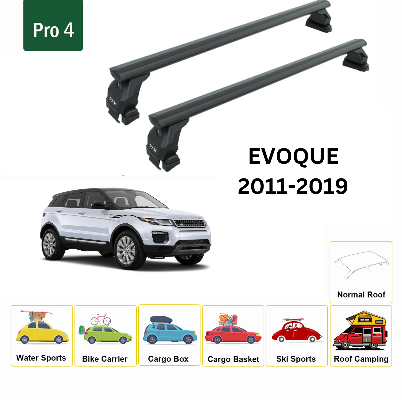 For Land Rover Evoque L538 Roof Rack Cross Bars Normal Roof Alu 2011-19 Black