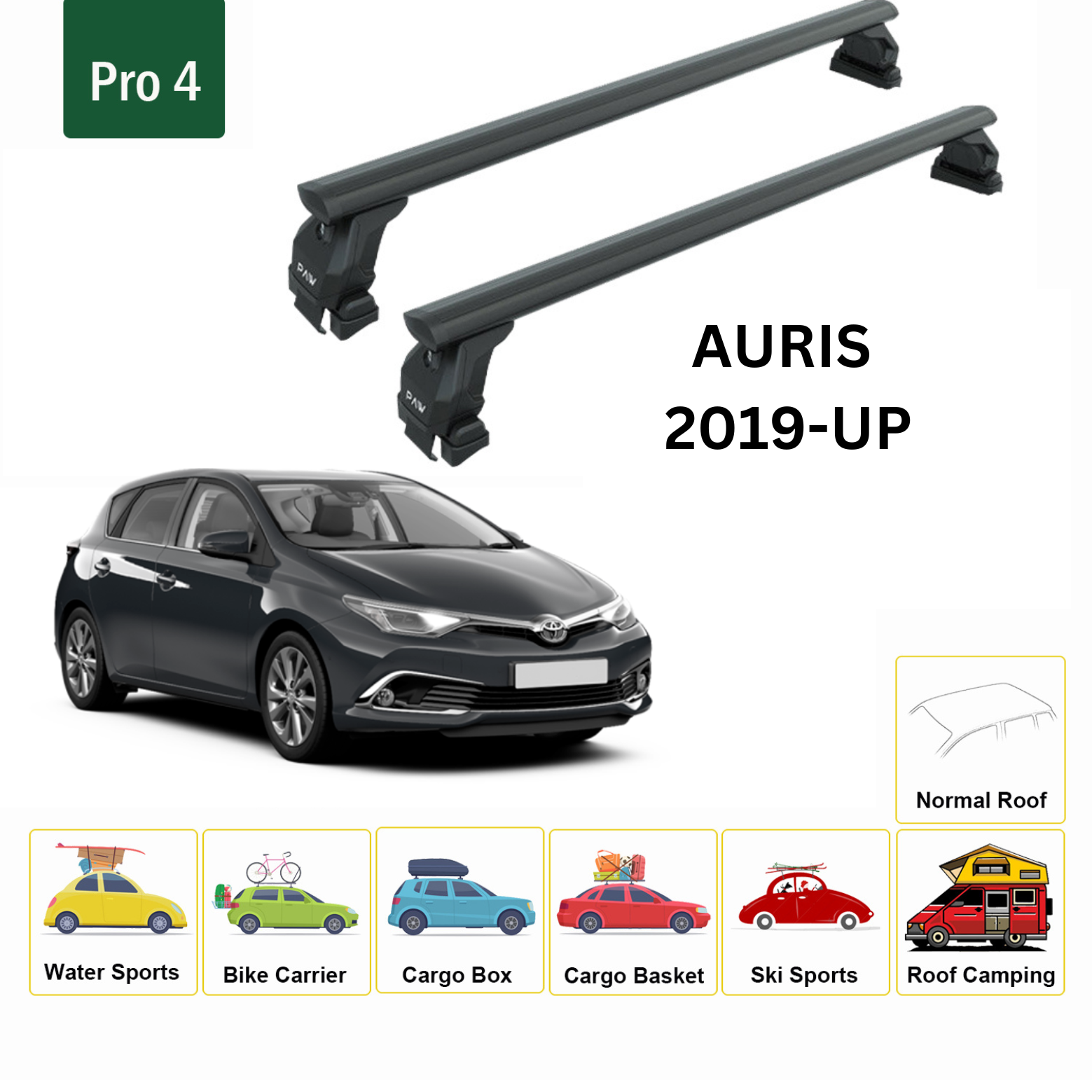 For Toyota Auris 2019-Up Roof Rack Cross Bars Normal Roof Alu Black