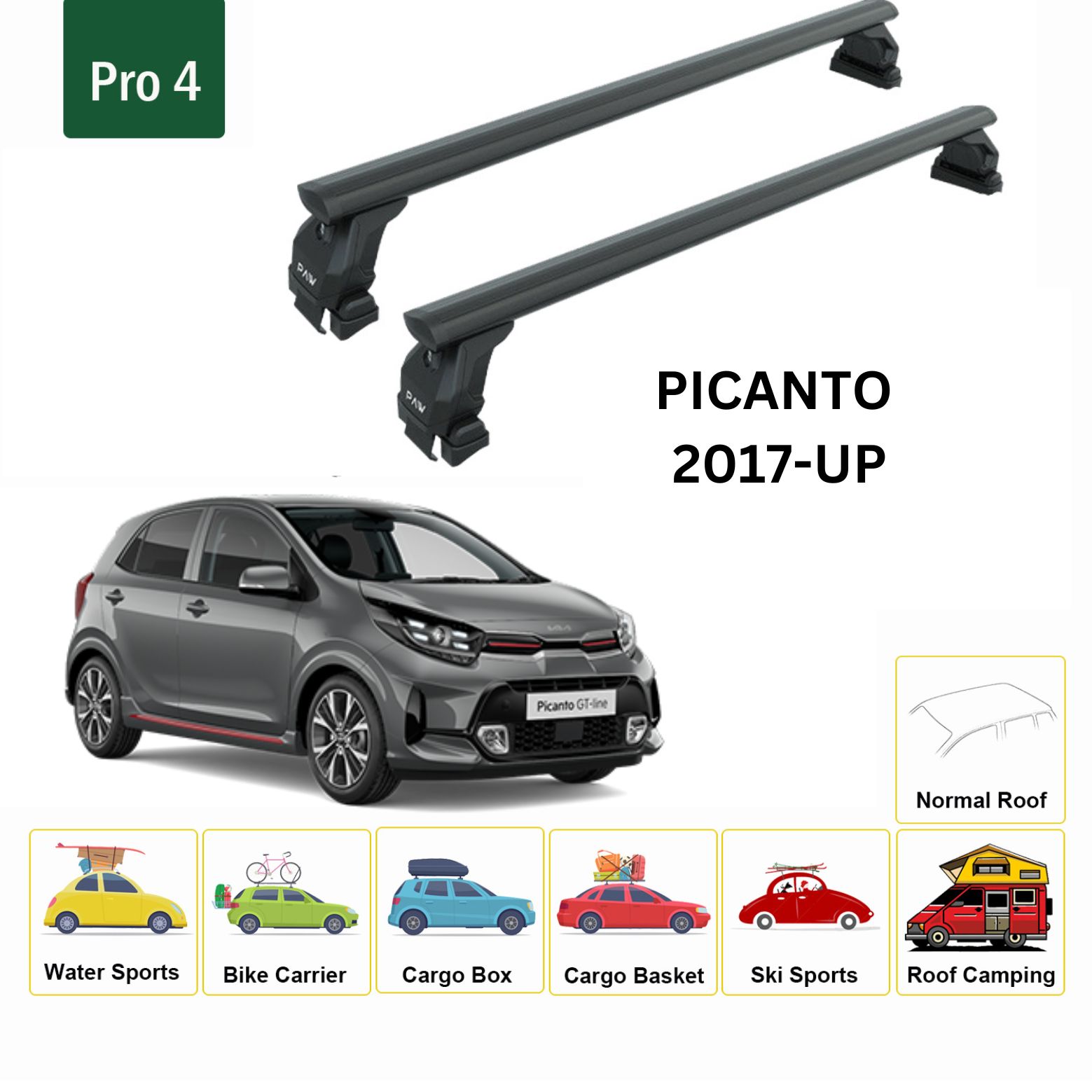 For Kia Picanto 2004-11 Roof Rack Cross Bars Normal Roof Alu Black