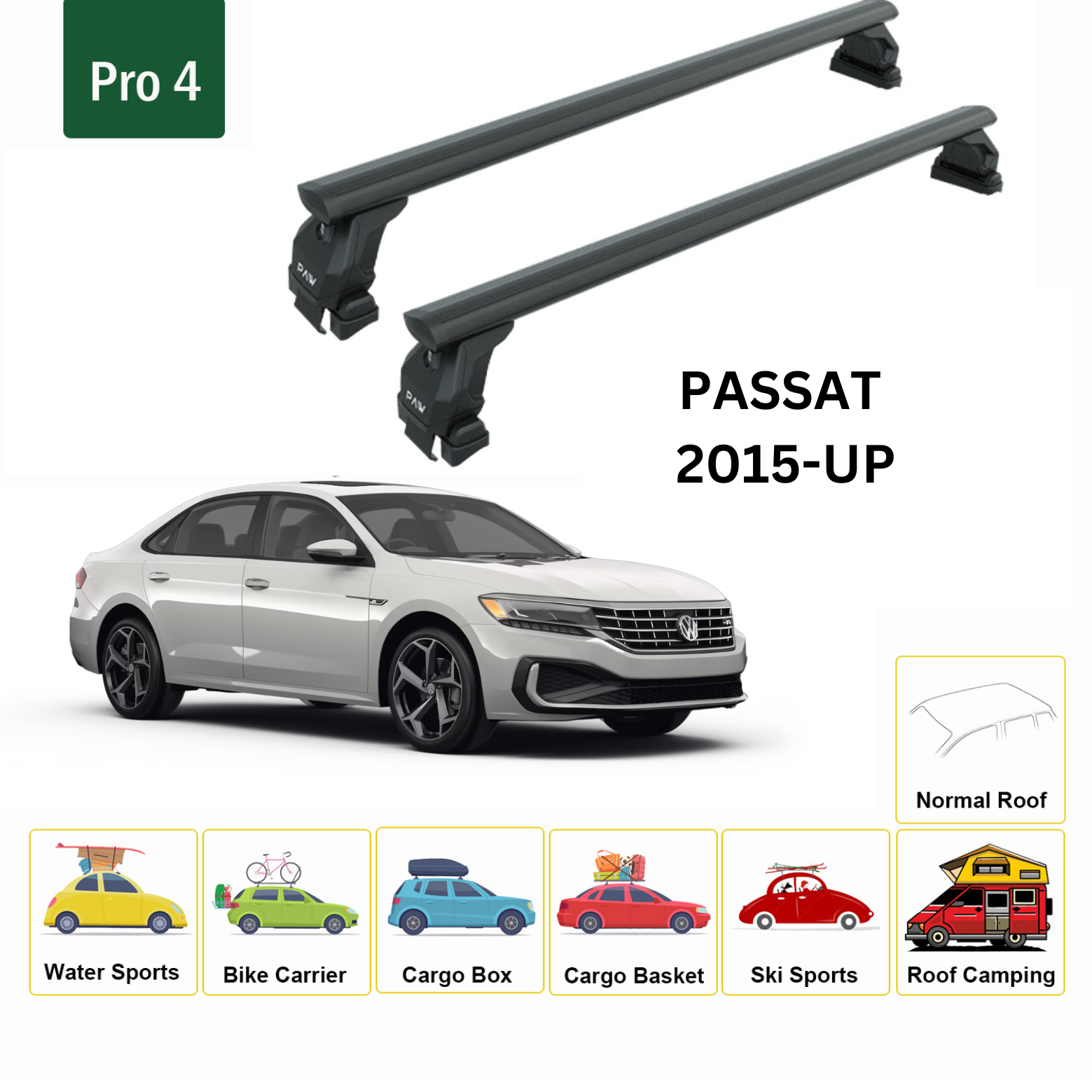 For Volkswagen Passat B6 2005-2011 Roof Rack Cross Bar Normal Roof Black