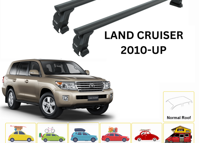 For Toyota Land Cruiser 2010- Up Roof Rack Cross Bars Normal Roof Alu Black