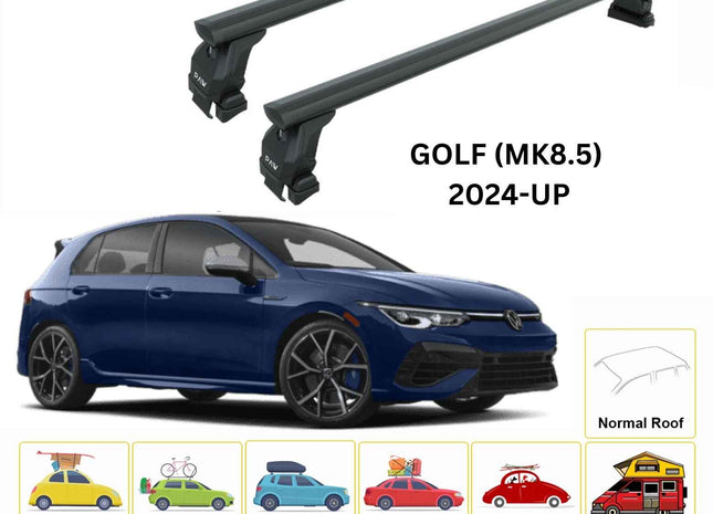 For Volkswagen Golf 5D (MK8.5) 2024-Up Roof Rack Cross Bar Normal Roof Alu Black