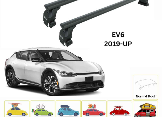For Kia EV6 2019-Up Roof Rack Cross Bars Normal Roof Alu Black