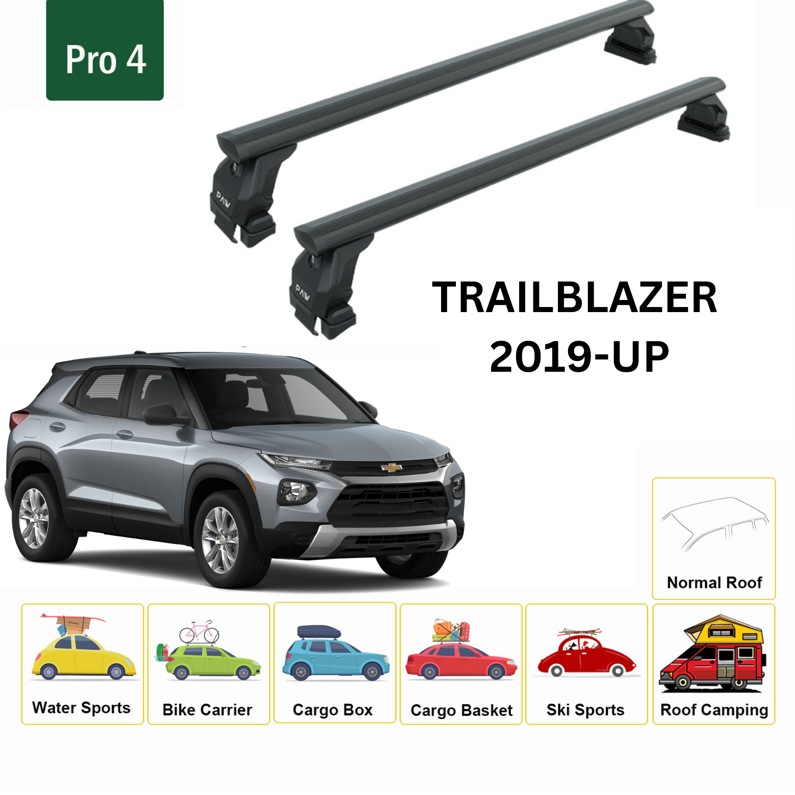 For Chevrolet Trailblazer Roof Rack Cross Bars Metal Bracket Normal Roof Alu 2019- Up Black