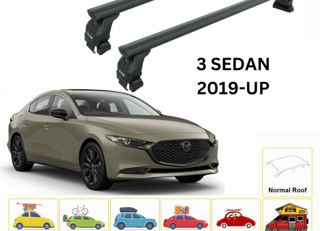 For Mazda 3 Sedan 2019-Up Roof Rack Cross Bars Normal Roof Alu Black