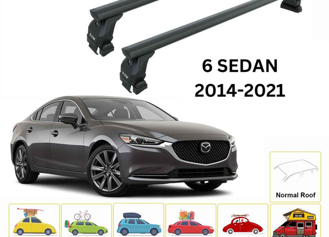 For Mazda 6 Sedan 2014-Up Roof Rack Cross Bars Normal Roof Alu Black