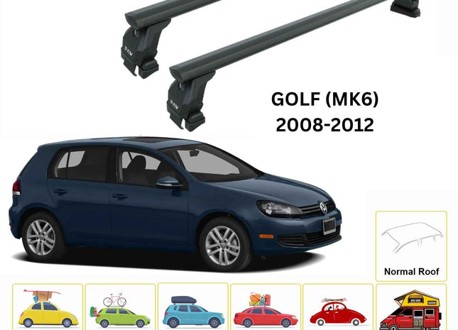 For Volkswagen Golf 5D (MK6) 2008-2012 Roof Rack Cross Bar Normal Roof Alu Black