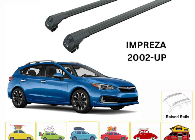 For Subaru Impreza 2002-UP Roof Rack Cross Bar Metal Bracket Raised Rail Alu Black