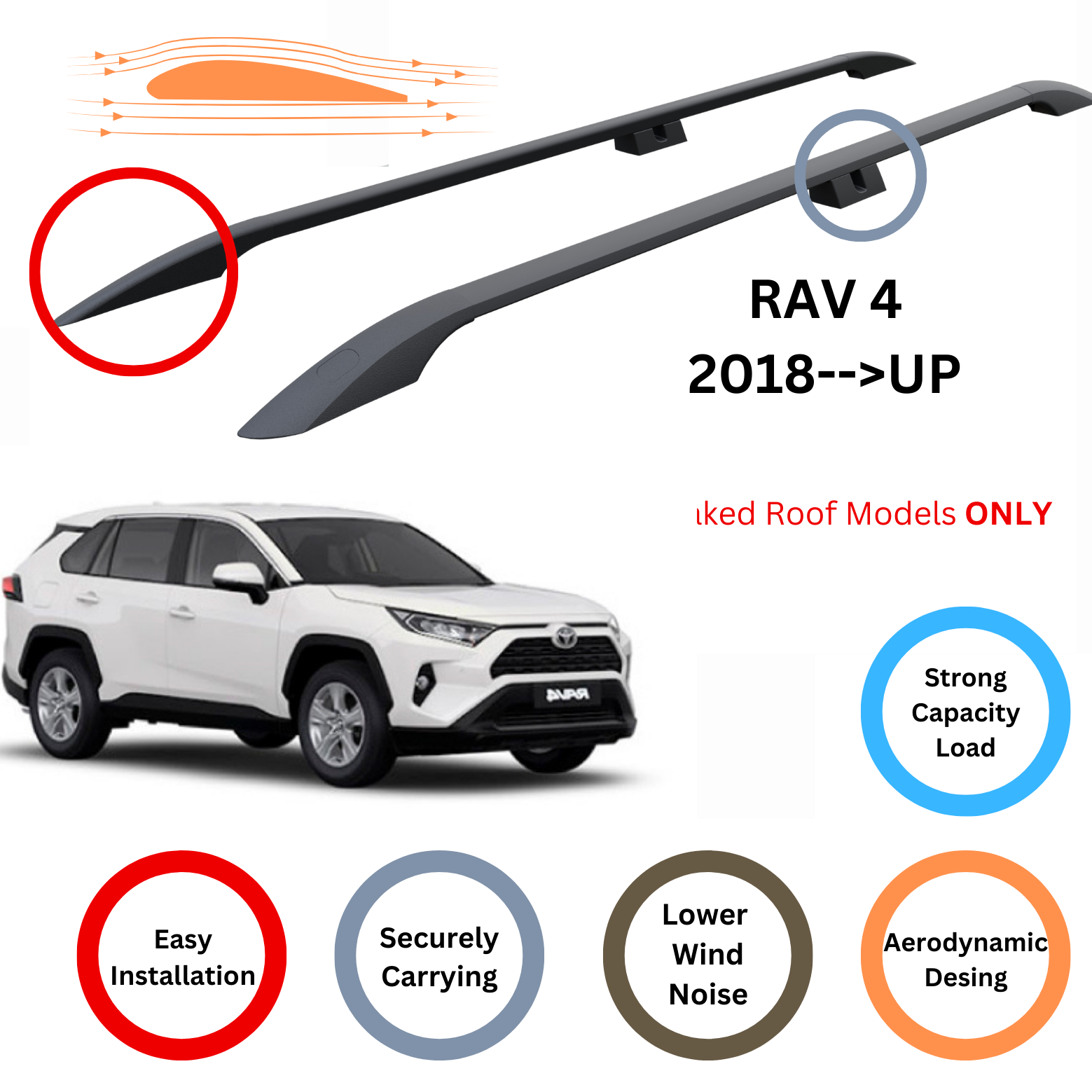 For Toyota Rav 4 Roof Side Rails Ultimate Style Alu Black 2013-2019