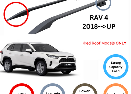 For Toyota Rav 4 Roof Side Rails Ultimate Style Alu Black 2013-2019