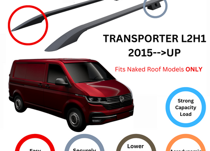 For Volkswagen Transporter T6 2015-2024 SWB Roof Side Rails Ultimate Style Alu Silver